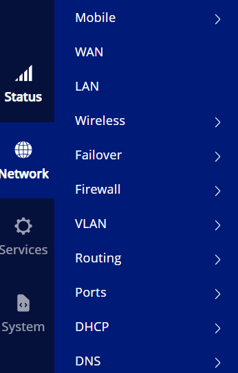 Teltonika router dashboard showing the Network tab under Status