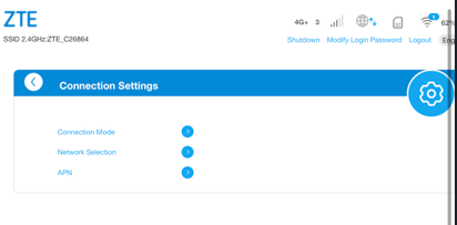 ZTE router 4G Settings menu with APN option