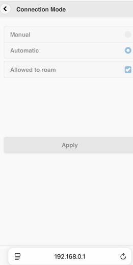 ZTE router mobile mode Connection Settings tab with Allowed to Roam ticked